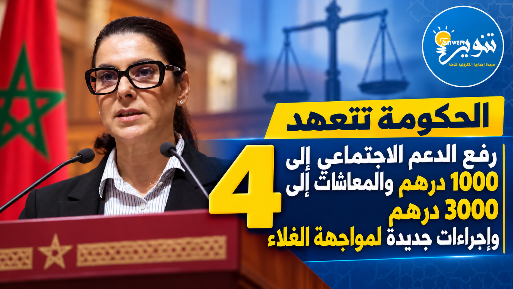 البرنامج الحكومي 2026–2031 / الاولوية الرابعة :رفع الدعم الاجتماعي إلى 1000 درهم والمعاشات إلى 3000 درهم وإجراءات جديدة لمواجهة الغلاء